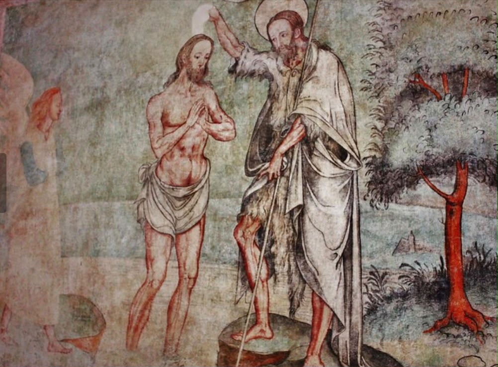 Fresco del Bautismo del Señor en el Ex Convento de San Juan Bautista